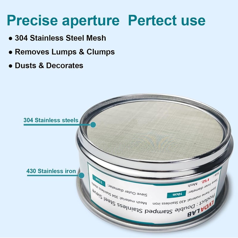 LVDALAB 304 Stainless Steel Mesh Lab Sieve, 132 Mesh (0.111mm) Aperture Test Sieve, 4inch(10cm) Economy Standard Analysis Sample Test Sieves for Industrial Laboratory Homes - Image 3